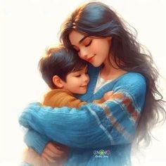 a painting of a mother hugging her son