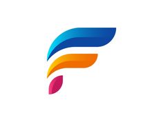 the letter f is an orange, blue and pink logo