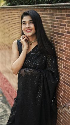 Black Georgette Saree, Love Dark, Sarees For Girls, Dark And Moody, Saree Designs Party Wear, Saree Photoshoot, Traditional Indian Outfits, Black Saree