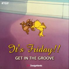 an advertisement for the movie it's friday get in the grovee with a cartoon dog