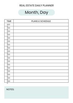 a printable real estate daily planner with the words, month and schedule on it