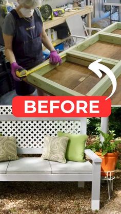 the before and after photos show how to make a bench out of an old window