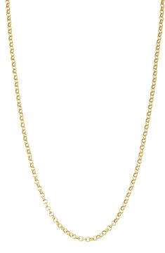 Simple details offer versatile styling of a rolo-chain necklace warmed with 14-karat-gold plating. Sterling silver/14k-gold plate Imported Rolo Chain Necklace, Elegant Gold-tone Rolo Chain Necklace, Classic Gold Charm Necklaces With Gold Chain, Gold Link Charm Necklace With Rolo Chain, Classic Gold Charm Necklace With Cable Chain, Classic Charm Necklaces With Cable Chain For Formal Occasions, Gold Rolo Chain Link Necklace, Classic Cable Chain Charm Necklace For Formal Occasions, Classic Formal Charm Necklace With Cable Chain