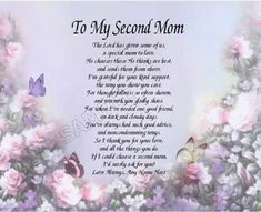 the poem to my second mom with pink roses and butterflies in front of white background