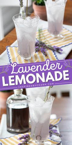 the lavender lemonade cocktail is served in glasses