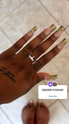 Gold Acrylic Nails, Simple Acrylic Nails