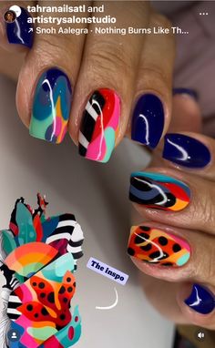 Nail Designs Funky, Bold Nails, Flame Nail Art, Funky Fingers, Acrylic Nails Nude, Funky Nail Art, 2024 Nails, Fancy Nails Designs, Her Nails