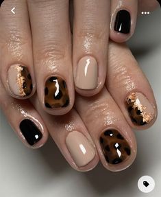 Short Nail Art Designs Winter, Gold Tortoise Nails, Brown And Gold Foil Nails, Short Gel Manicure Fall, Torties Nails, Fall Gel Manicure Ideas For Short Nails, French Nail Aesthetic, Long Nail Aesthetic