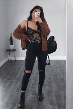 Mode Edgy, Look Grunge, Black Lace Bodysuit, Lingerie Outfits, Outfit Inspo Fall, Edgy Outfits