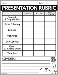 the presentation rubrical sheet for students to use in their classroom or school workbook