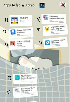 an info poster showing the top ten apps to learn korean