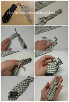 there are many pictures of how to tie a necktie with scissors and other things