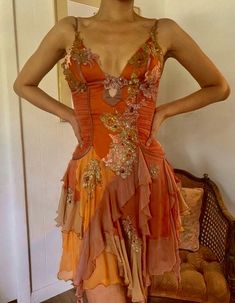 Orange Fairy Dress, Unique Homecoming Dress, Midsummer Dress, Orange Fairy, Fairytale Fashion, Fairy Dress, Top Vintage, Alternative Outfits, Homecoming Dress