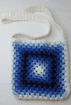 Crochet Handmade Granny Square Bag Crossbody Purse White and Multi Blues Sweet small bag.  There are a few small pulls on it. See pictures for more details. White Crochet Bag, Blue White Crochet, Backpack Art, Crochet Outfit, Unique Backpacks, Granny Square Bag, Purse White, Functional Accessories, Crochet Handmade