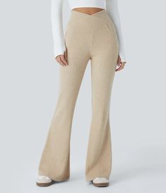 Discover Women’s Ribbed Knit Crossover High Waisted Side Pocket Casual Flare Pants at Halara, Crowd-Approved Affordable Choices Made For What Moves You. Outfit References, Side Pocket, Flare Pants, Bottoms Pants, Crossover, Best Sellers, Casual Pants, Pant Jumpsuit, Ribbed Knit