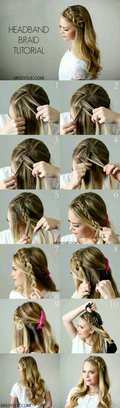 Step By Step Hairstyles, Hair Tutorials Easy, Hairstyles For Girls, Braided Headband, Braided Hair, Braid Hairstyles, Hair Tutorials, Pretty Hair, Hair Stuff