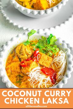 Coconut Curry Chicken Laksa is here to spice up your mealtime. With its vibrant spices, creamy coconut base, and hearty noodles, it's so perfect to put smile into your face for your next dinner. :) Chicken Laksa, Curry Broth, Bowl Of Noodles, Salad Sauce, Coconut Curry Chicken, Noodle Soup Recipes, Boneless Chicken Thighs