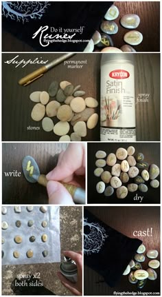 the steps to make an easy diy project with rocks and stones, including shells