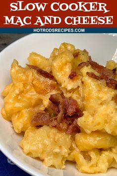 this slow cooker mac and cheese is loaded with bacon