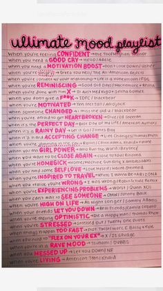 a pink poster with words written on it