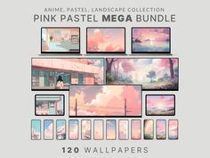 the pink pastel mega bundle is shown in several different styles and sizes, including wallpapers