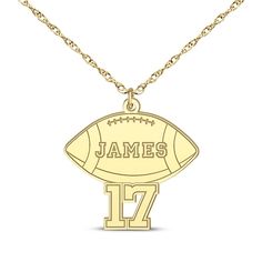 Show your athlete how proud you are of their game with this personalized necklace. 14K Yellow Gold Personalize with the name and number of your choosing 22-inch rope chain with lobster clasp Customizable Sports Team Color Jewelry For Events, Customizable Team Spirit Jewelry For Game Day, Personalized Team-colored Sports Jewelry, Customizable Team Spirit Sports Jewelry, Football Names, Number Necklace, Accessories Jewelry Necklace, Personalized Necklace, Rope Chain