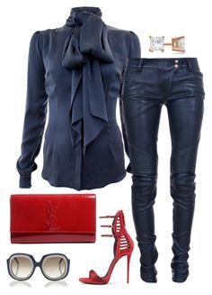 Blue Leather Pants Outfit, Blue Leather Pants, Women Fall Fashion, Fall Fashion Ideas, Leather Pants Outfit, Red Heels, Navy Leather, Outfit Casual, Pants Outfit