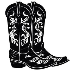 a black and white cowboy boot with flames