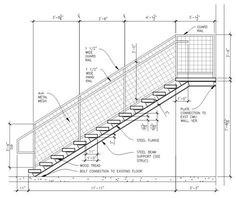 an architectural drawing shows the steps and railings for a tennis court, as well as measurements