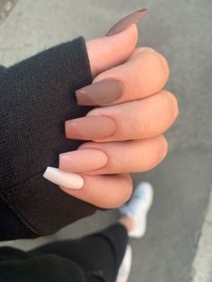 Different Shades Of Brown Nails Matte, Nails Beige Aesthetic, Summer Nail Ideas Acrylic Square, Shock Tattoo, Ongles Beiges, Beige Nails Design, Short Coffin Nails Designs, Beige Nails