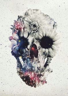 a painting of a skull with flowers on it