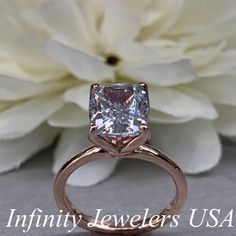 Elongated cushion cut engagement ring 3.60 ct 14k rose gold | Etsy Radiant Cut Sapphire Ring With Diamond Cut For Wedding, 14k Gold Sapphire Ring With Radiant Cut For Wedding, Anniversary Asscher Cut Ring With Prong Setting, Cushion Cut Sapphire Ring With Diamond Detail For Wedding, Asscher Cut Ring With Prong Setting For Anniversary, Asscher Cut Prong Setting Ring For Anniversary, 14k Gold Solitaire Ring With Radiant Cut, Solitaire Asscher Cut Jewelry For Promise, Vs Clarity Princess Cut Promise Ring