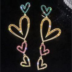 Brand New Pet Free Smoke Free Rhinestone Hollow Hearts Dangle Earrings Bundle & Save Reasonable Offers Accepted Happy Shopping Dream Bracelet, Heart Rhinestone, Ear Jacket Earring, Hollow Heart, Earring Bundle, Heart Dangle Earrings, Hoop Earring Sets, Heart Drop Earrings, Holiday Earring