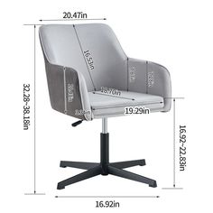 an office chair is shown with measurements for the seat and armrests on it