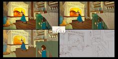 the storyboard shows an image of a woman in a blue dress opening a fire place