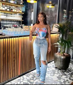 #jeans #corset #blue #summeroutfit #spring #croptop #purse #heels Dressy Looks For Black Women, Summertime Outfits Classy, Outfits With Lavender Top, Brunch Outfit Inspo Black Women, Brunch Outfit Spring Baddie, Black Boot Summer Outfit, Jeans And Sandals Outfit Casual Baddie, Going Out To The Bar Outfits Night, Summer Dinner Outfit Black Women