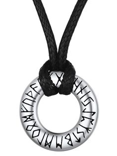 PRICES MAY VARY. 【Viking Rune Pendant】--Vintage norse viking charms with textured runes that is screaming with timeless appeal capturing attention and protection from all around. 【Adjustable Leather Chain】--Braided leather chain can be resized within 16"-32" which will make sure it will fit perfectly on anyone. Soft and Comfortable. 【Amazing Waterproof Rope Chain】--With good breathability and Original Materials which is lead-safe, nickel-safe and cadmium-safe! Daily wearing for swimming/shower/s Runes Letters, Viking Style Nickel Free Pendant Necklace, Viking Style Metal Necklace For Gift, Rune Vichinghe, Handmade Viking Round Necklace, Viking Style Stainless Steel Silver Necklaces, Rune Necklace, Rune Pendant, Coin Bar