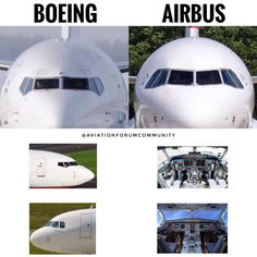 an airplane is shown with the words boeing and airbus above it's cockpits