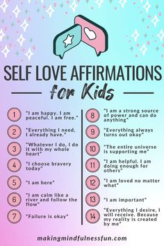 the self love affirmation for kids poster with instructions on how to use it