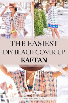 DIY cover up swimsuit Beach Kimono Pattern, Diy Swim Cover Up, Beach Cover Up Ideas, Kaftan Diy, Diy Beach Cover Up, Beach Dresses Diy, Swimsuit Coverup Pattern, Swimsuit Coverup Ideas, Girls Beach Cover Up