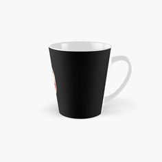 a black and white cup with a red heart on the bottom, in front of a white background