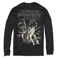 the star wars movie poster on a black long - sleeved t - shirt with an image of darth vader and princess leion