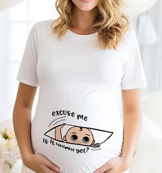 Excuse Me Is It July Yet Shirt, Funny Pregnancy Tee, Maternity Shirt, Mom To Be Shirt, Baby Announcement Shirt, Baby Shower Gift, Baby Saying Tee, Pregnancy Reveal You Can Send the Month Via Etsy Messages  - We use 3 different high quality t-shirt brands, if you only want one particular brand please send us a message for the availability, if you do not ask for a specific brand we will send the available brand. - Only Gildan brand is used for sweatshirts and hoodies. -Our shirts are made to order White Crew Neck Maternity T-shirt, Cute Maternity T-shirt With Letter Print, Cute Maternity T-shirt With Graphic Print, White Casual Maternity T-shirt, Cute Maternity Graphic Print T-shirt, Cute Maternity Cotton T-shirt, Maternity Crew Neck T-shirt With Letter Print, Maternity Graphic Tee With Short Sleeve, Funny White Short Sleeve Top