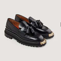 Brand New Loafers Sandro Leather Loafers Women, Dr Shoes, Brown Leather Loafers, Leather Loafer Shoes, Sandro Paris, Platform Loafers, Best Sneakers, Metal Plate, Trendy Shoes