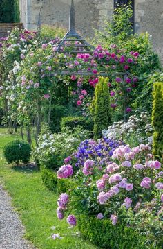 the garden is full of colorful flowers and trees