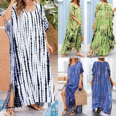 Top Rated Oversized Kaftan Kimono Beach Dress Cover UP Maxi Dress Beachwear Boho Holiday, Women's Dresses Casual Free Size Beach Dress, Casual Short Sleeve Maxi Dress For Beach Season, Casual Long Printed Cover-up, Tropical Printed Sundress For Vacation, Casual Spring Holiday Beach Dress, Casual Spring Beach Dress For Holiday, Green Maxi Sundress For Beach, Green Maxi Sundress For The Beach, Short Sleeve Sundress For Summer Beach