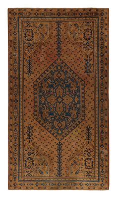 Hand-knotted in wool, this 11x20 oversized Antique European rug features a play of all-over and medallion style, with geometric patterns and a large central floral medallion in navy blue. On the Design: Admirers of the craft may note this piece’s inspiration from 17th-century Oushak rug designs—known to favor rich browns like those rugs underscoring this combination of medallion and all-over geometric patterns. This antique Oushak rug enjoys both exceptionally uncommon, luminous colorways and a Antique Oushak Rugs, Rug Designs, Rugs And Carpet, Rug Pattern, Geometric Patterns, 17th Century, Rug Design, Kilim Rugs, Oushak Rug