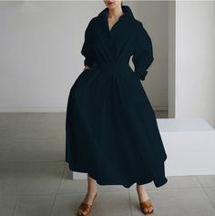 Elegant Women Spring Autumn Sundress Fashion Lapel Neck Long Sleeve Solid Long Shirt Dress OL Vestidos Robe Femme 5XL Long Dress Elegant Summer Dresses, Maxi Outfits, Maxi Shirts, Retro Mode, Maxi Shirt Dress, Long Shirt Dress, Women Maxi, Black Leopard, Vestido Casual