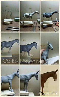 several pictures of different types of horse statues