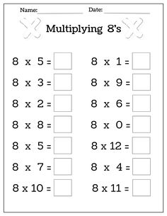 the printable worksheet for multiplying 8's